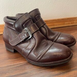 Women’s Maroon Brown Leather Western Chunky Buckle Ankle Boots Size 7